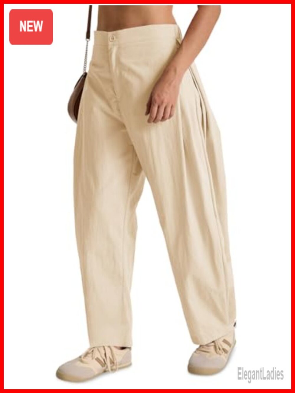 Fisoew Women's Barrel Leg Wide Leg Pleated Trousers with Pockets Casual